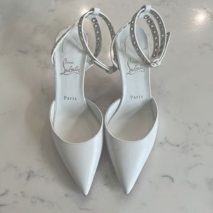 Christian Louboutin White Pumpaclou 70mm Grommet Studded Ankle Strap Pumps